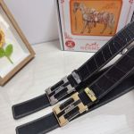 1:1  Hermes Black Leather Belt with Silver 'H' buckle  Pure Steel Buckle 3.8cm